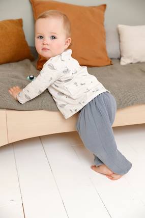 Cotton Gauze Trousers with Striped Lining for Newborn Babies  - vertbaudet enfant