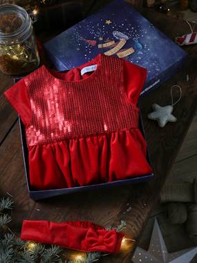 Baby-Christmas Gift Box, Sequinned Dress & Matching Headband for Babies