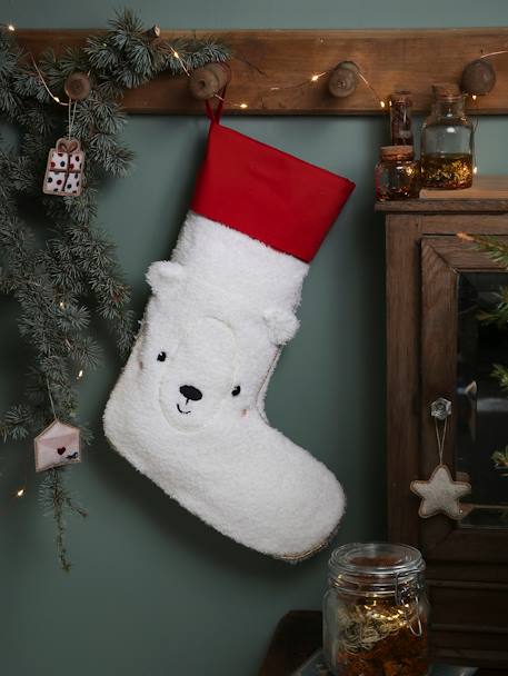 Bear Christmas Stocking in Bouclé Knit WHITE LIGHT TWO COLOR/MULTICOL - vertbaudet enfant 