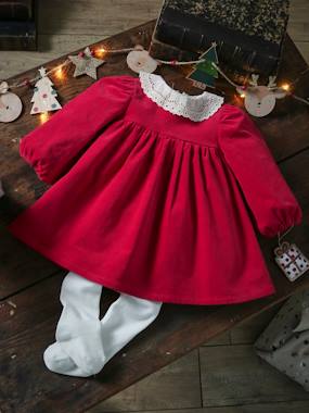 -Velour Dress & Matching Tights for Babies