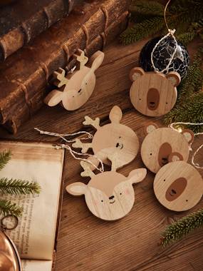 Bedding & Decor-Decoration-Set of 6 Flat Christmas Baubles in Wood