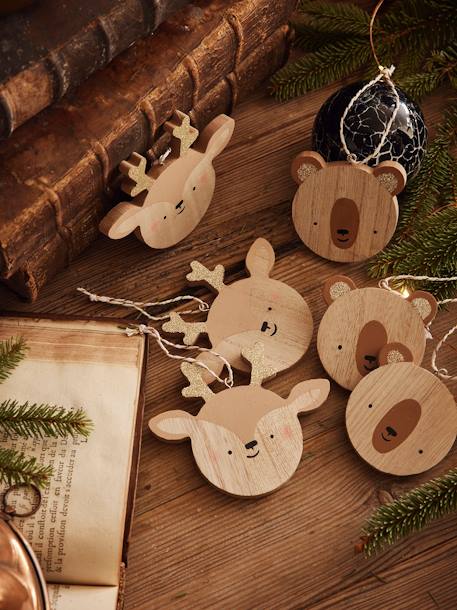 Set of 6 Flat Christmas Baubles in Wood Multi - vertbaudet enfant 