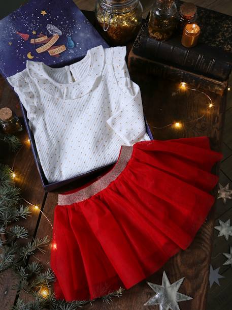 Coffret cadeau de Noël T-shirt étoiles et jupe en tulle bébé ivoire imprimé - vertbaudet enfant 