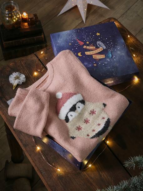 Christmas Gift Box with Penguin Jumper & Scrunchie for Girls rosy - vertbaudet enfant 