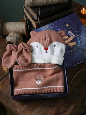 Bébé-Accessoires-Ensemble bonnet + snood + moufles renne de Noël bébé