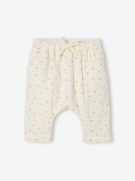 Harem-Style Trousers in Lined Cotton Gauze for Baby WHITE LIGHT ALL OVER PRINTED - vertbaudet enfant 