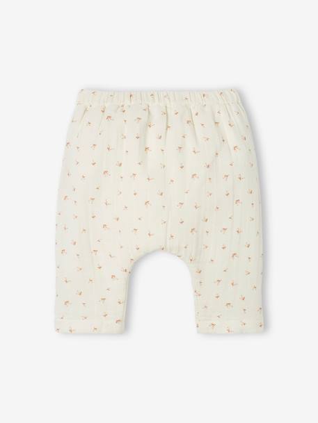 Harem-Style Trousers in Lined Cotton Gauze for Baby WHITE LIGHT ALL OVER PRINTED - vertbaudet enfant 