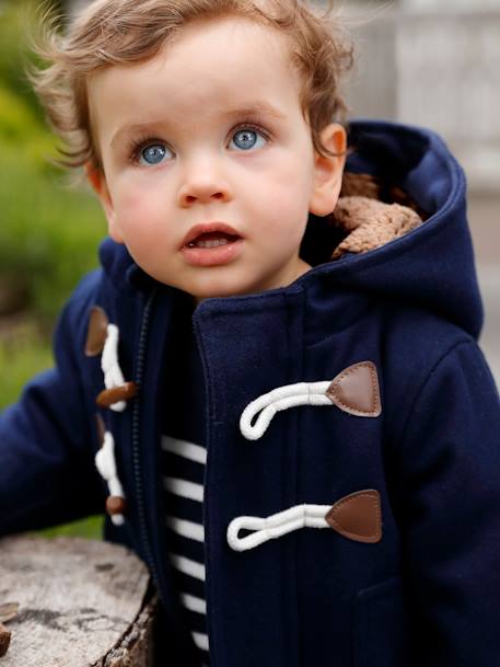 Hooded Duffle Coat for Babies Dark Blue+Grey Stripes - vertbaudet enfant 