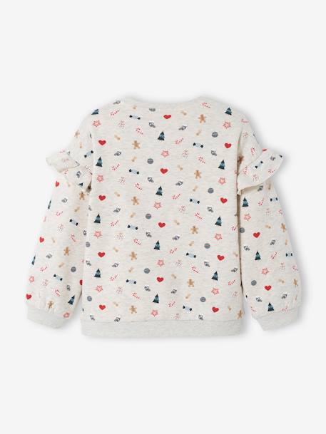Christmas Sweatshirt with Ruffles on the Sleeves, for Girls ecru - vertbaudet enfant 
