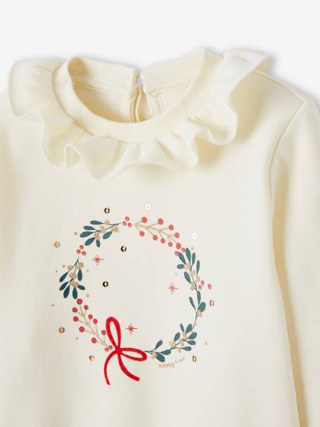 Sweatshirt with Christmas Wreath for Girls ecru - vertbaudet enfant 