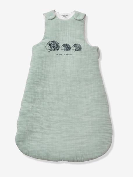Sleeveless Baby Sleep Bag in Organic* Cotton Gauze, LOVELY NATURE Green - vertbaudet enfant 
