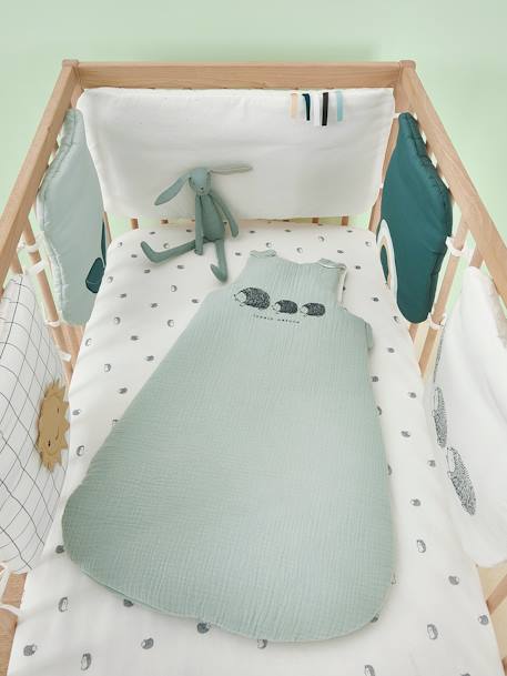 Sleeveless Baby Sleep Bag in Organic* Cotton Gauze, LOVELY NATURE Green - vertbaudet enfant 