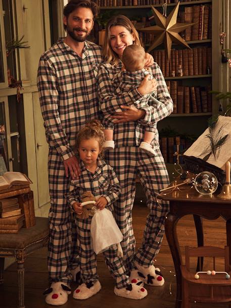 Chequered Flannel Sleepsuit for Babies ecru - vertbaudet enfant 