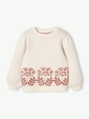 Girls-Cardigans, Jumpers & Sweatshirts-Jumpers-Soft Jumper with Floral Jacquard Motifs, for Girls