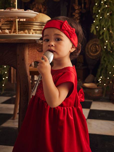 Coffret de noël bébé robe à sequins et bandeau assorti rouge - vertbaudet enfant 