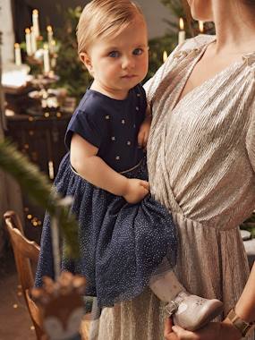Baby-Dresses & Skirts-Occasion Wear Dress in Sateen & Iridescent Tulle, for Babies