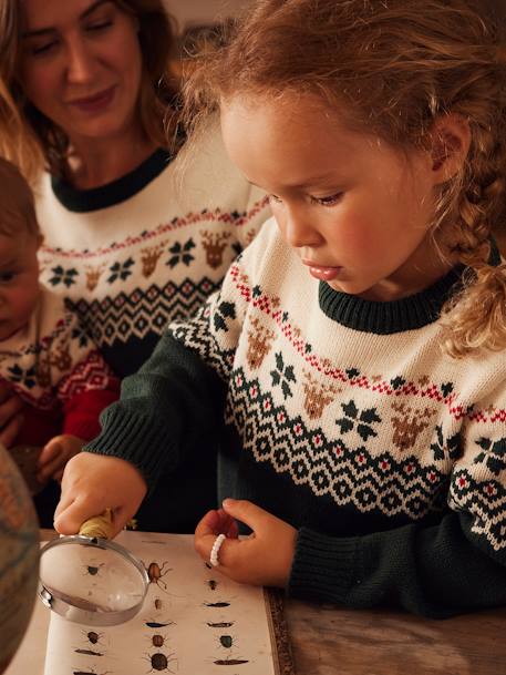 Christmas Jumper with Jacquard Motifs for Children, Family Capsule Collection fir green+red - vertbaudet enfant 