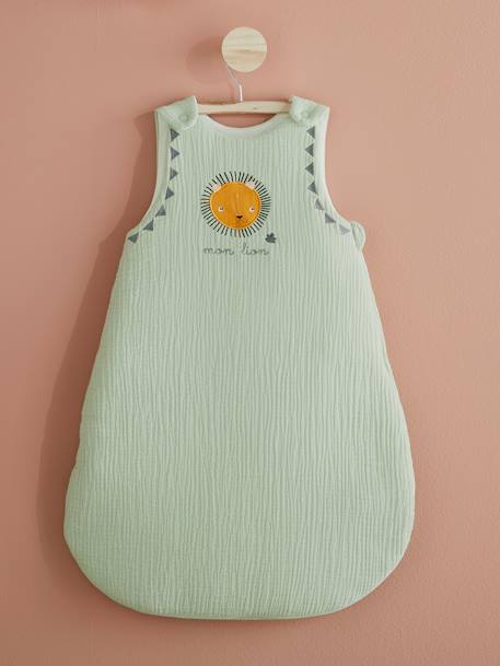 Sleeveless Baby Sleep Bag in Cotton Gauze, 'Mon Lion' Green - vertbaudet enfant 