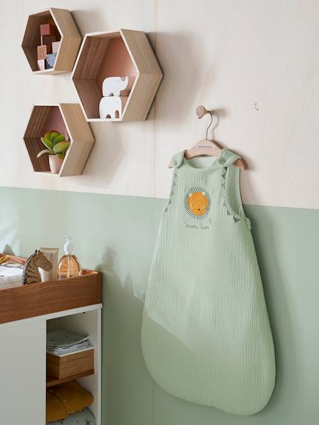 Sleeveless Baby Sleep Bag in Cotton Gauze, 'Mon Lion' Green - vertbaudet enfant 