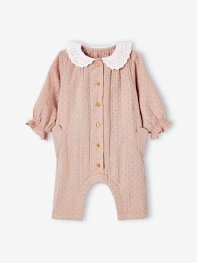 Jumpsuit with Broderie Anglaise Collar, for Babies  - vertbaudet enfant