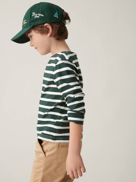 T-shirt marinière garçon CYRILLUS coton bio BLEU FONCE RAYE+rayé vert - vertbaudet enfant 