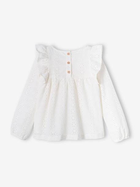 Blouse with Ruffles in Broderie Anglaise, for Girls coral+ecru - vertbaudet enfant 