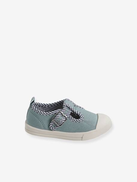 Mary Jane Shoes in Canvas for Babies striped blue - vertbaudet enfant 