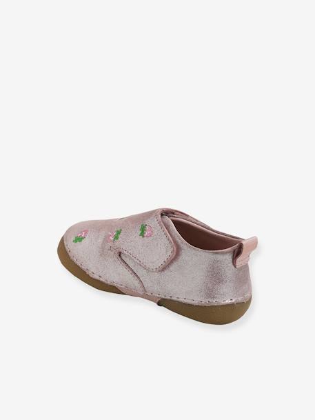 Slippers in Smooth Leather with Hook-and-Loop Strap, for Babies rose - vertbaudet enfant 