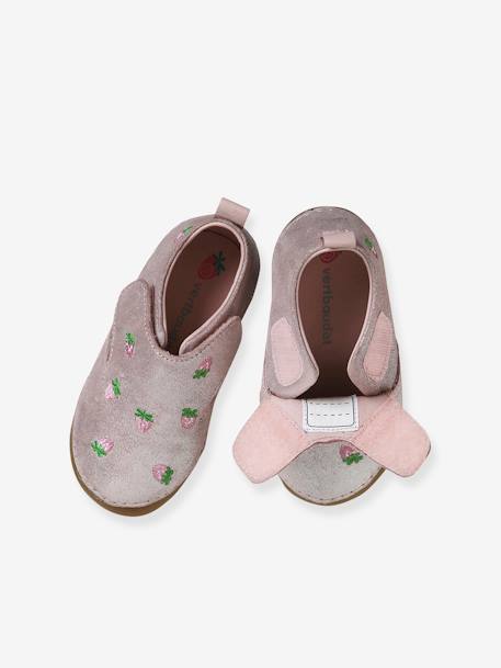 Slippers in Smooth Leather with Hook-and-Loop Strap, for Babies - rose,  Shoes