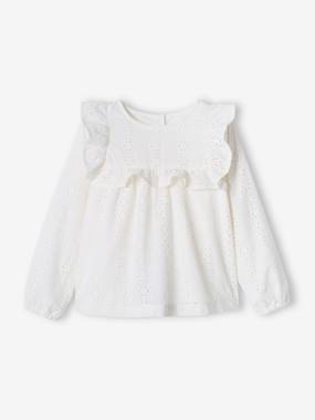 Girls-Blouses, Shirts & Tunics-Blouse with Ruffles in Broderie Anglaise, for Girls