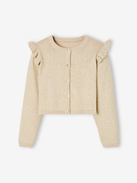 Ruffled Jacket in Iridescent Jersey Knit for Girls golden beige - vertbaudet enfant 