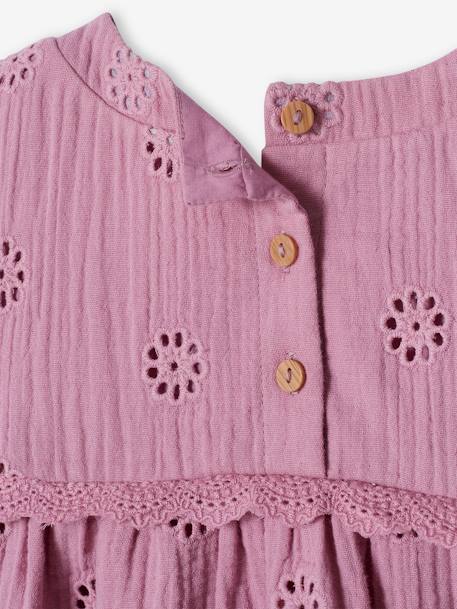 Cotton Gauze Blouse with Embroidered Flowers for Girls ecru+mauve - vertbaudet enfant 
