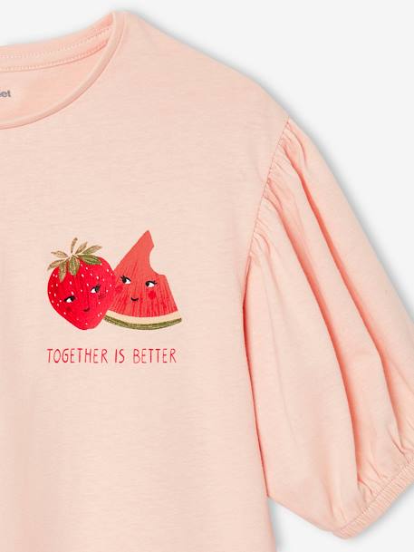T-shirt manches boules fille motif fruit poitrine écru+rose pâle - vertbaudet enfant 