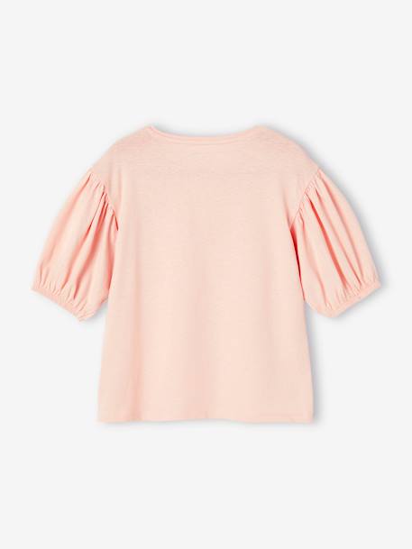 Bubble Sleeve Top with Fruit Motif on Chest for Girls ecru+pale pink - vertbaudet enfant 