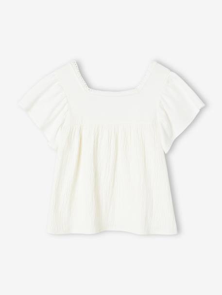 T-shirt blouse bi-matière fille écru - vertbaudet enfant 