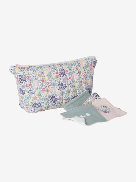 Toiletry Bag in Cotton for Children ecru+printed pink - vertbaudet enfant 