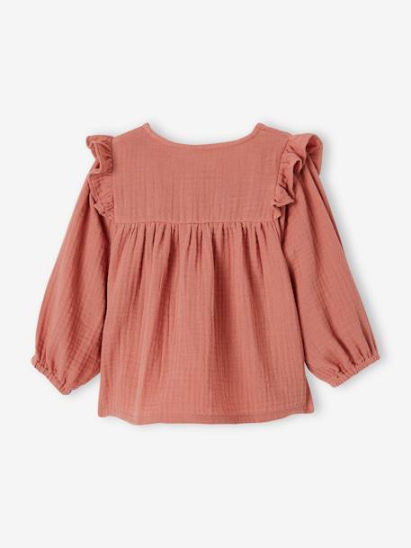 Blouse bébé gaze de coton à volants écru+vert amande+vieux rose - vertbaudet enfant 