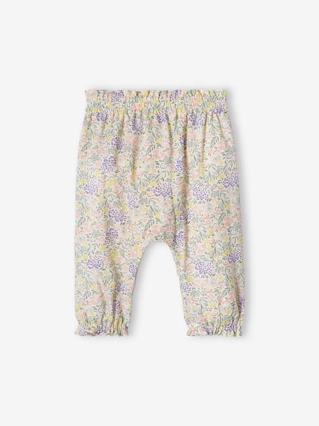 Loose-Fitting Printed Trousers, for Babies Dark Green/Print+ecru+printed violet - vertbaudet enfant 