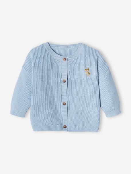 Cardigan in Brioche Stitch, Iridescent Motif, for Babies ecru+sky blue - vertbaudet enfant 