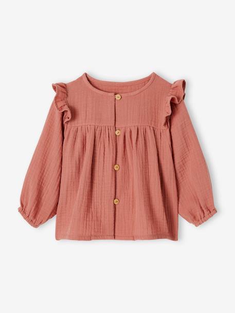 Blouse bébé gaze de coton à volants écru+vert amande+vieux rose - vertbaudet enfant 