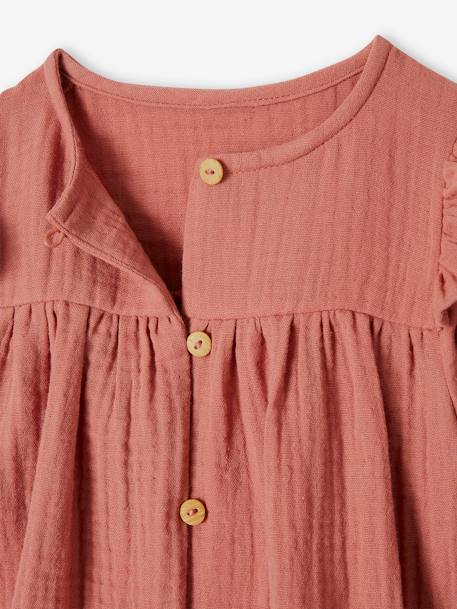 Blouse in Cotton Gauze with Ruffles, for Babies crystal blue+old rose - vertbaudet enfant 