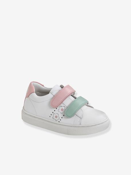 Leather Trainers with Hook-and-Loop Fasteners, for Girls white - vertbaudet enfant 