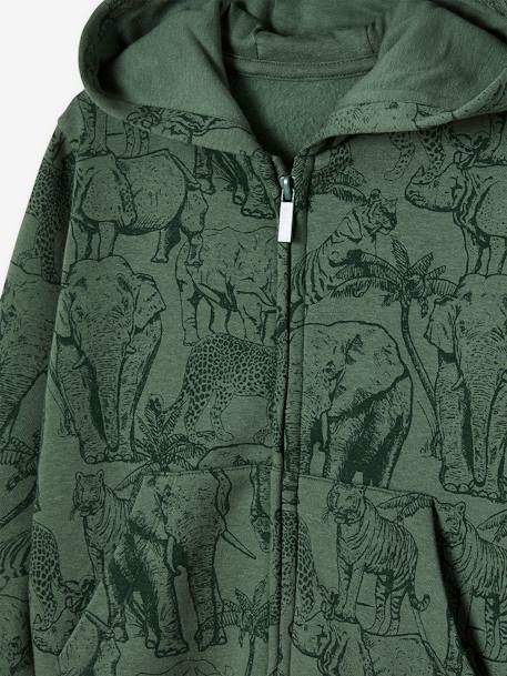 Hooded Jacket with Zip, Jungle Motif, for Boys sage green - vertbaudet enfant 