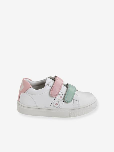 Leather Trainers with Hook-and-Loop Fasteners, for Girls white - vertbaudet enfant 