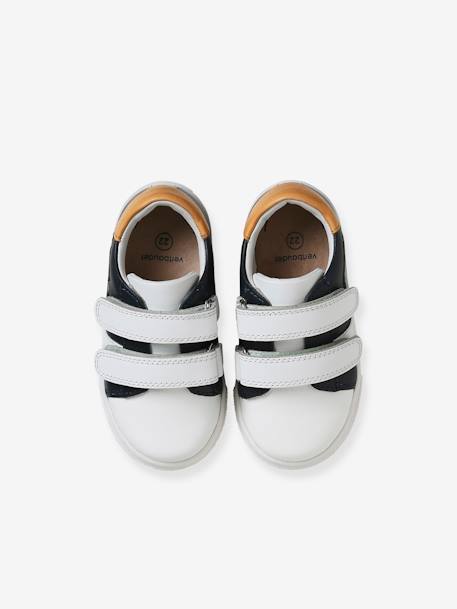 Hook-and-Loop Fastening Leather Trainers for Babies blue+white - vertbaudet enfant 
