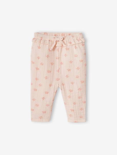 Cotton Gauze Trousers for Babies ecru+old rose+pale pink - vertbaudet enfant 
