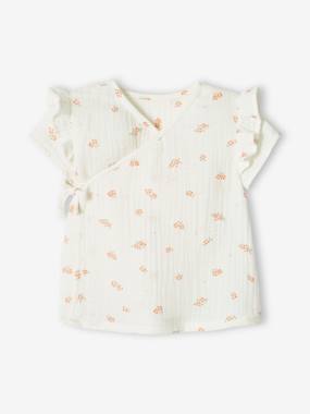 Baby-Blouses & Shirts-Wrap-Over Jacket in Cotton Gauze for Newborn Babies