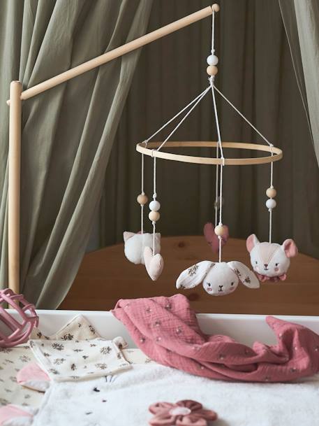 Musical Mobile, Barn - pink light solid with design, Nursery
