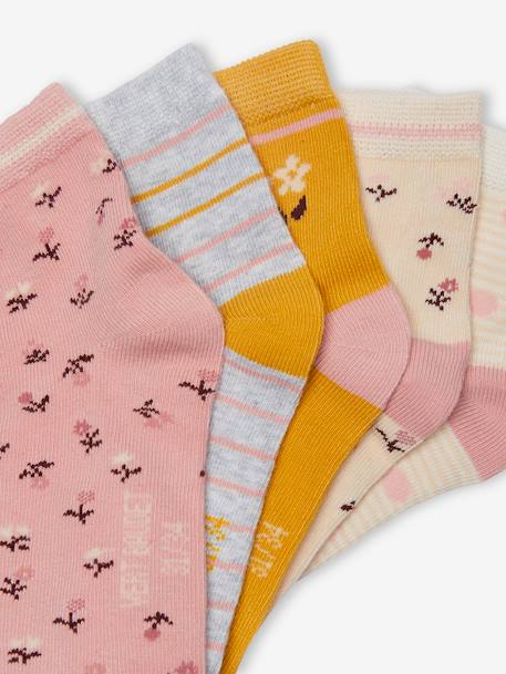 Pack of 5 Pairs of Floral Socks for Girls old rose - vertbaudet enfant 