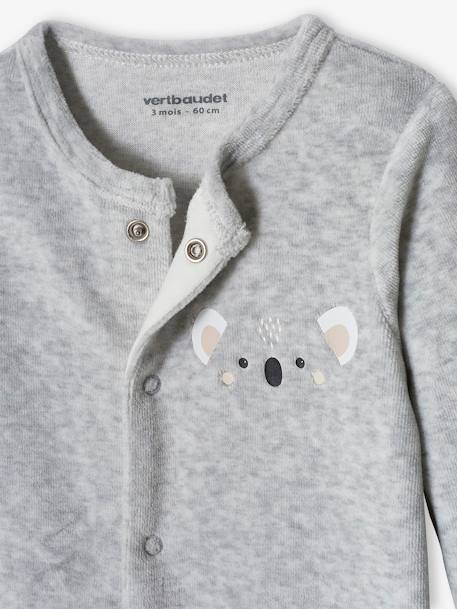 Pyjama bébé mixte velours animal personnalisable beige chiné+gris chiné - vertbaudet enfant 